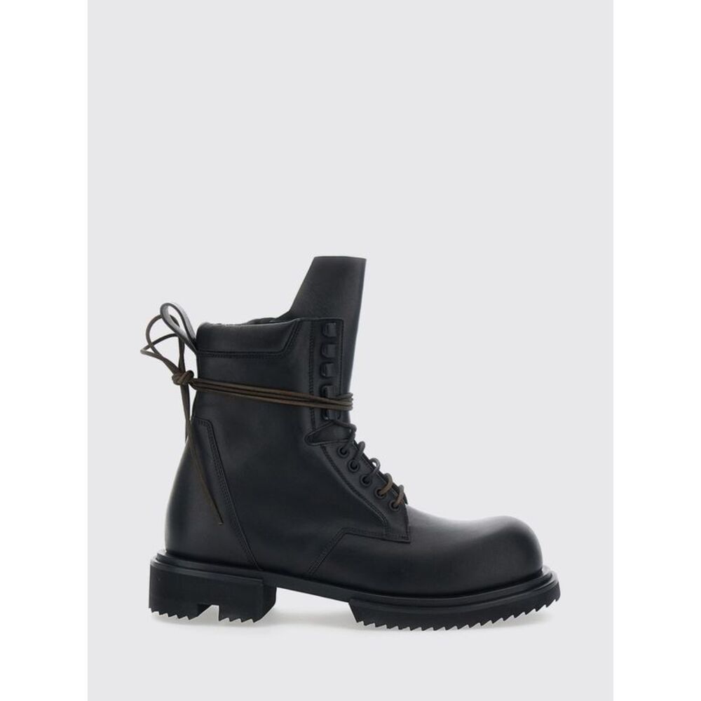 Rick Owens Men Smooth Calfskin Leather Combat Boots Rick Owens With A Lug Sole